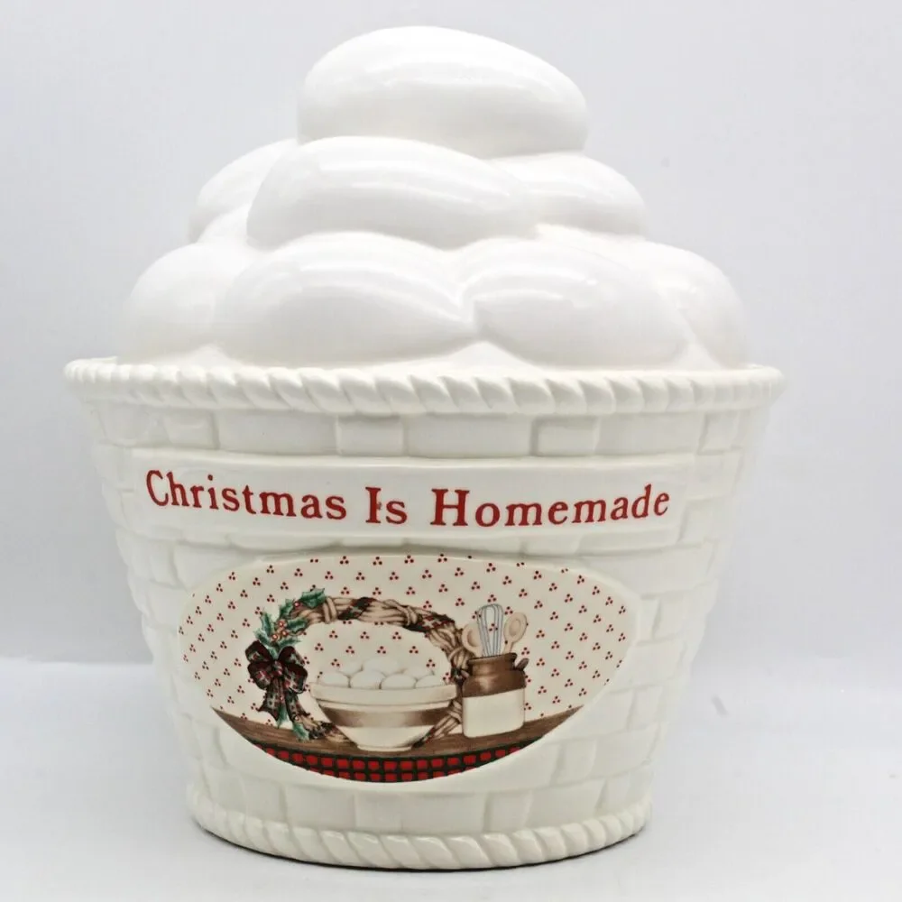 House of Lloyd Cookie Jar Christmas Is Homemade Ceramic Egg Basket Vintage 1989
